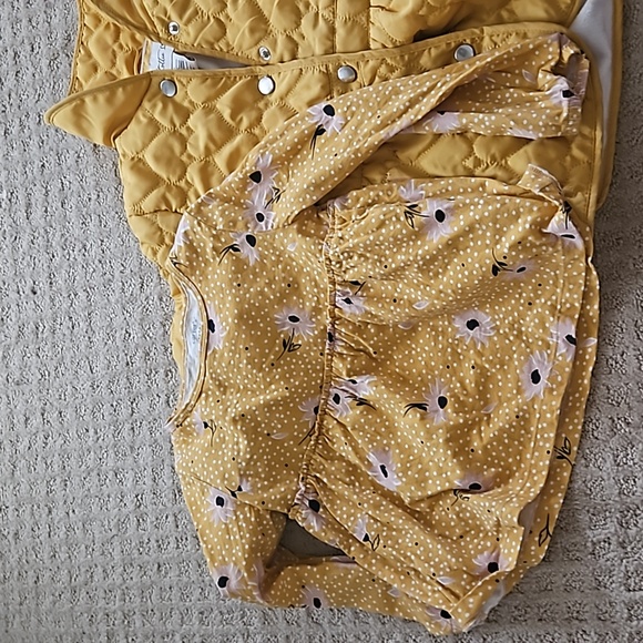 Girls mustard jacket with hearts and fleece lining with long sleeve top - Picture 2 of 7
